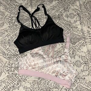 Victoria's Secret Black Strappy Sports Bralette & Pink Patterned Wireless Bra